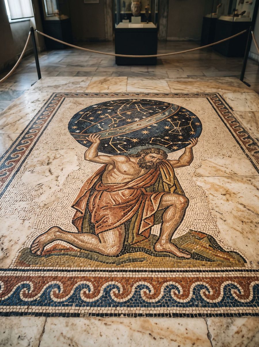Ancient mosaic of Atlas holding the celestial sphere