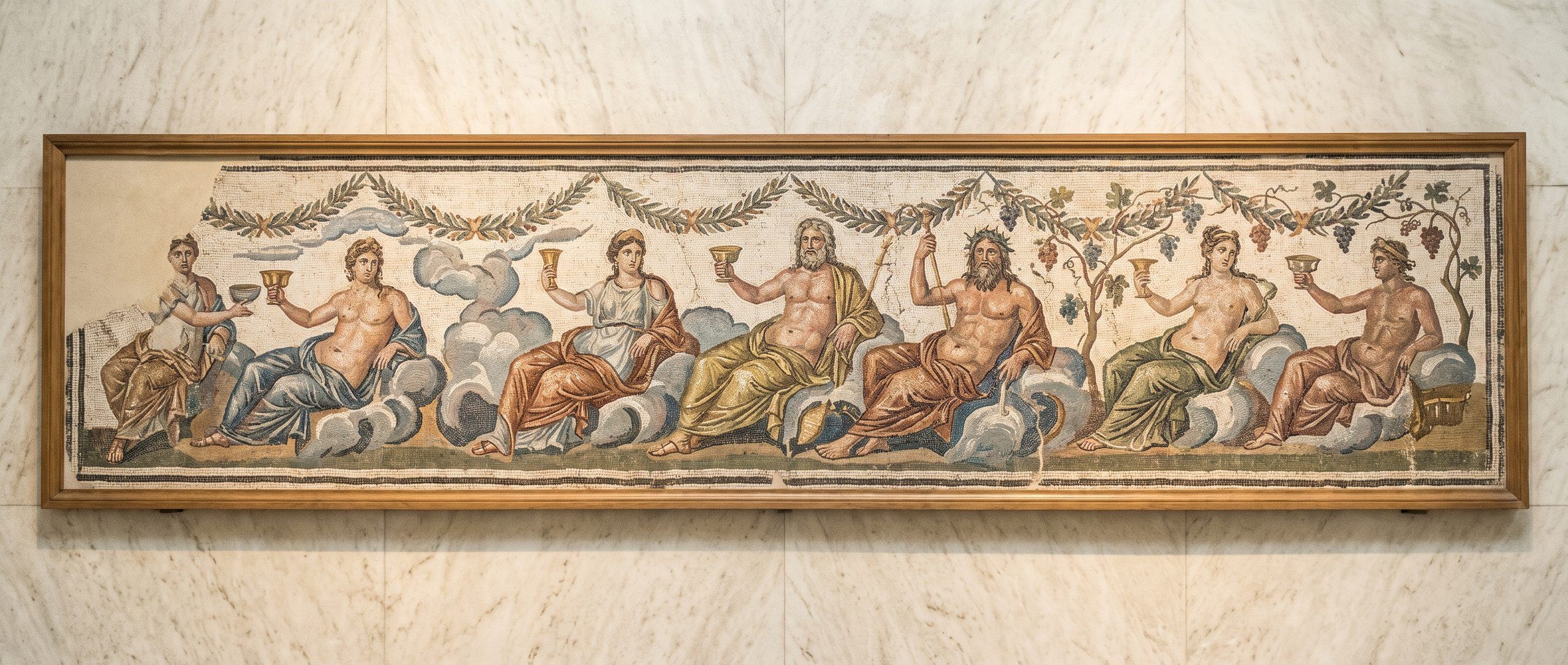 Ancient mosaic frieze of the Olympian gods feasting